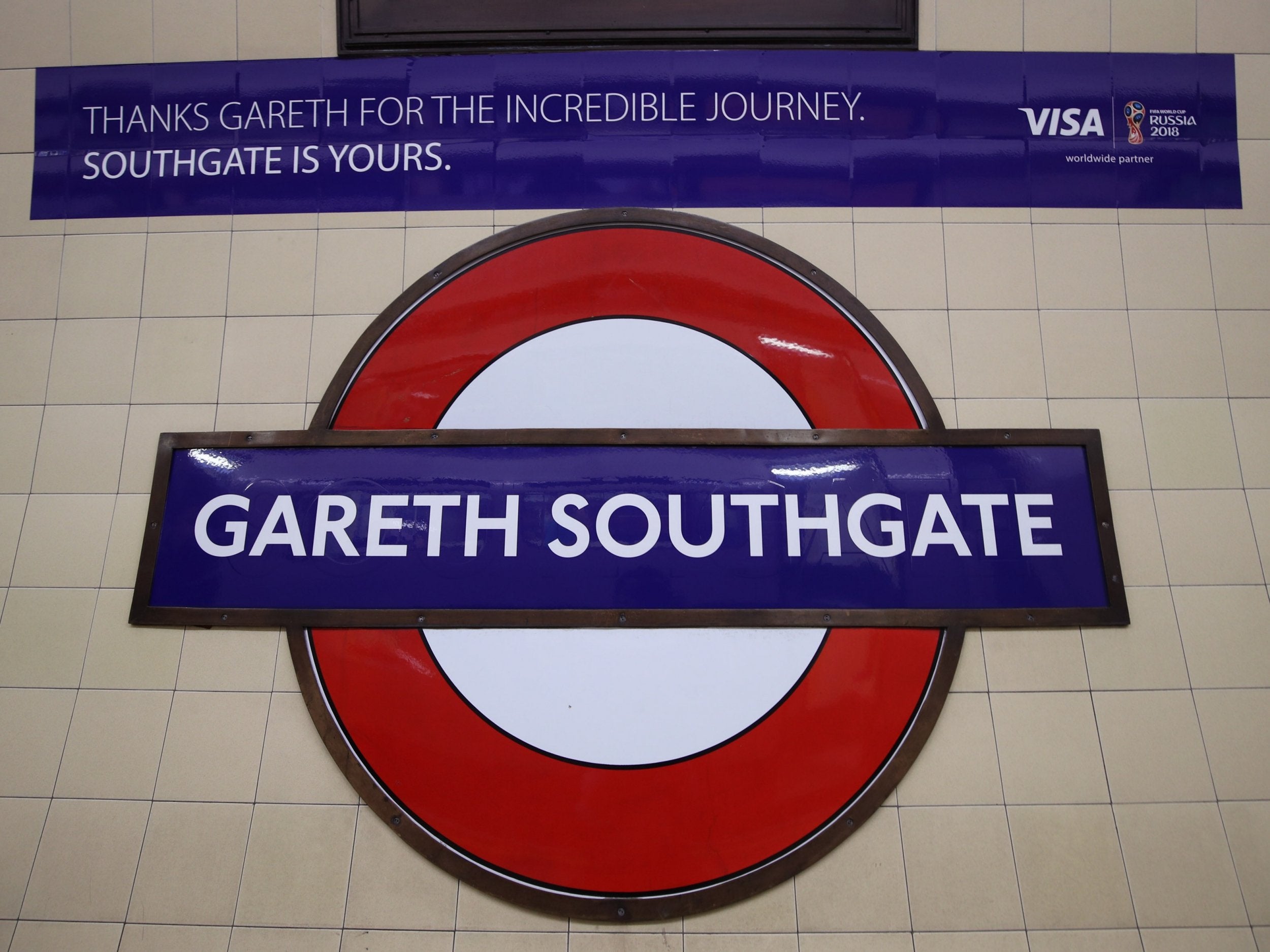 TfL have changed all the signage at the station to honour the England manager’s remarkable World Cup campaign