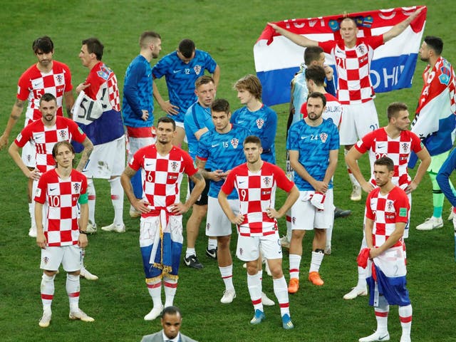 Croatia players look dejected after the match