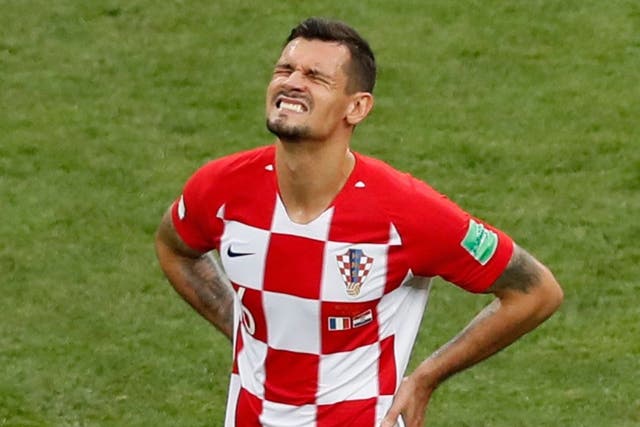 Croatia's Dejan Lovren reacts