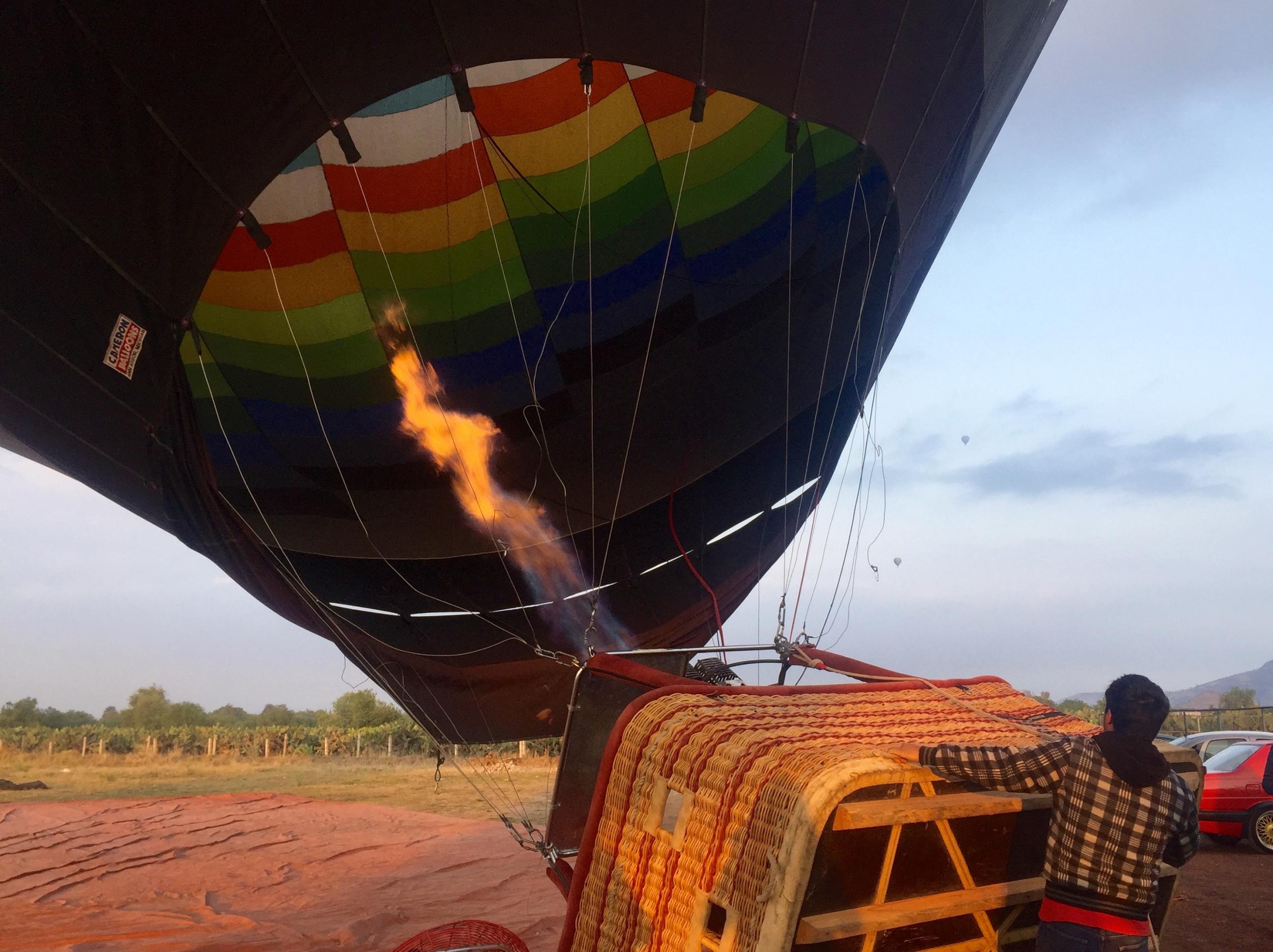 The crew fill up the balloon