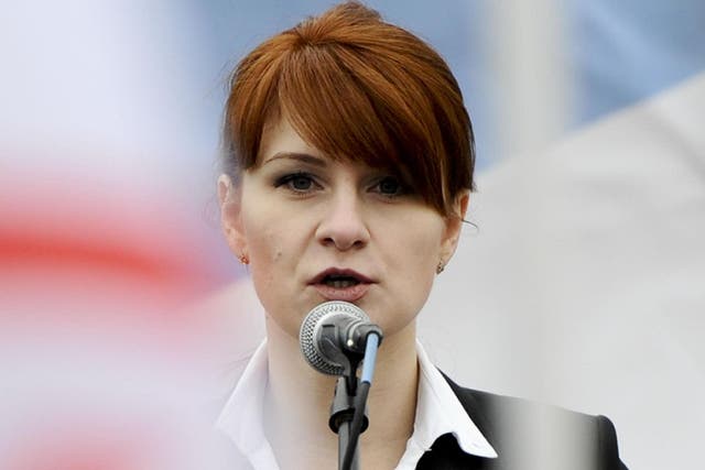 Maria Butina speaks to a crowd during a rally in support of legalising the possession of handguns in Moscow in 2013