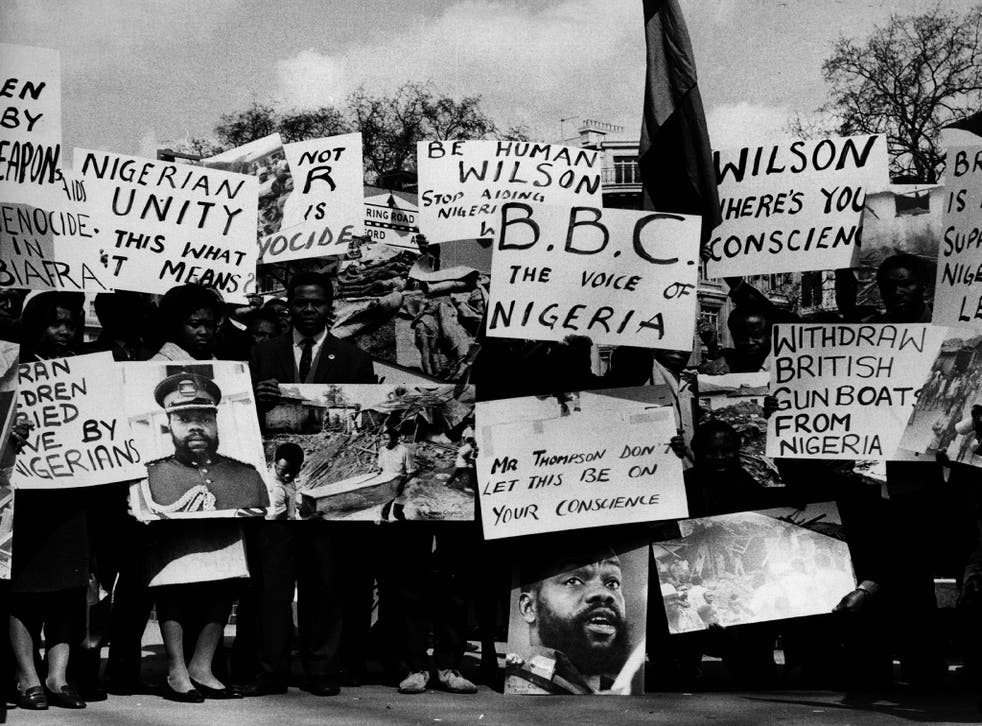 Nigerian students at a Biafran war protest rally at Speaker's Corner, London, in 1968
