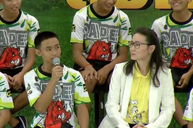 The Thai boys speak in their first public appearance since being rescued from a flooded cave
