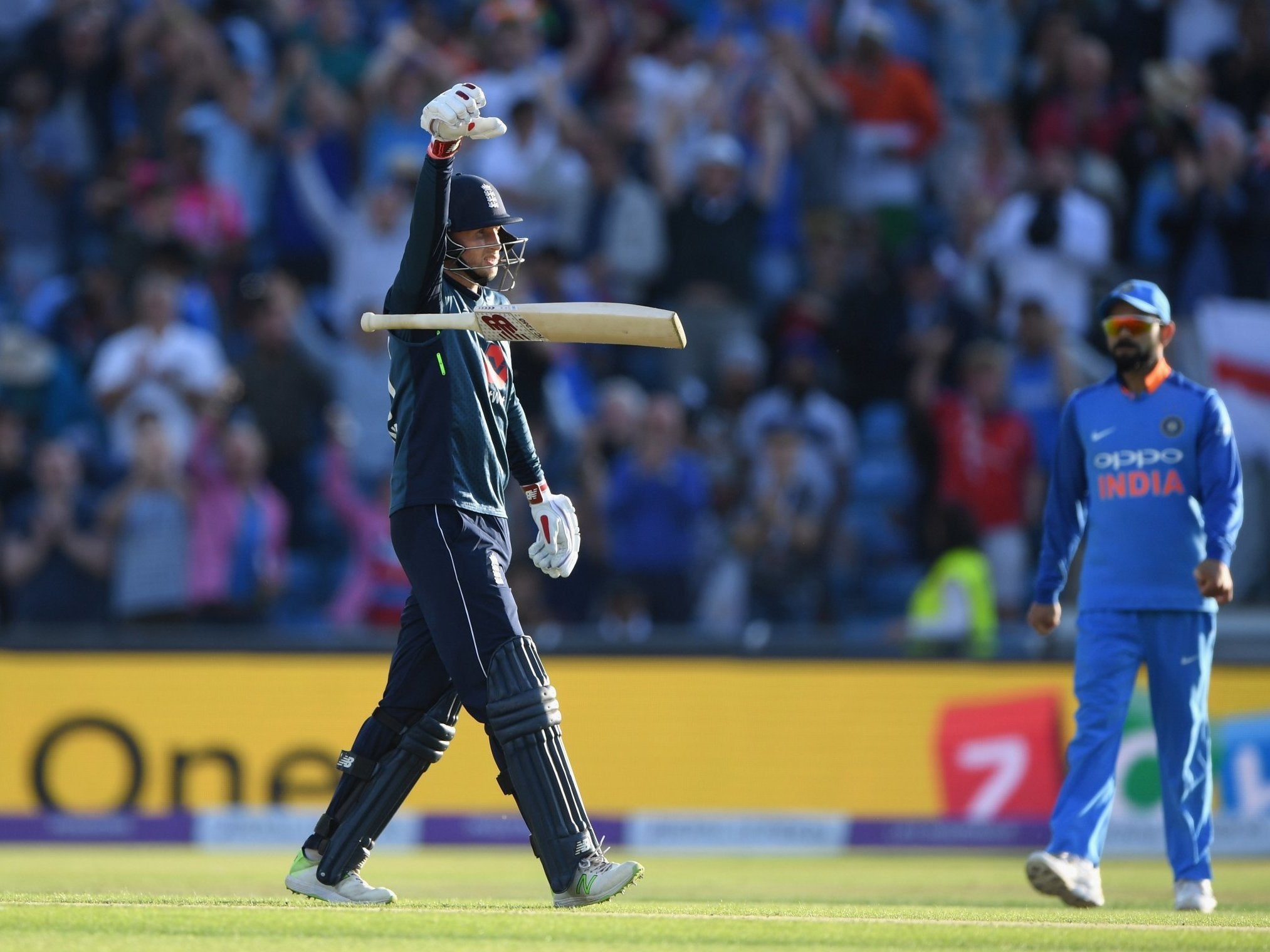 Root celebrated his century on Tuesday with a 'mic-drop' celebration