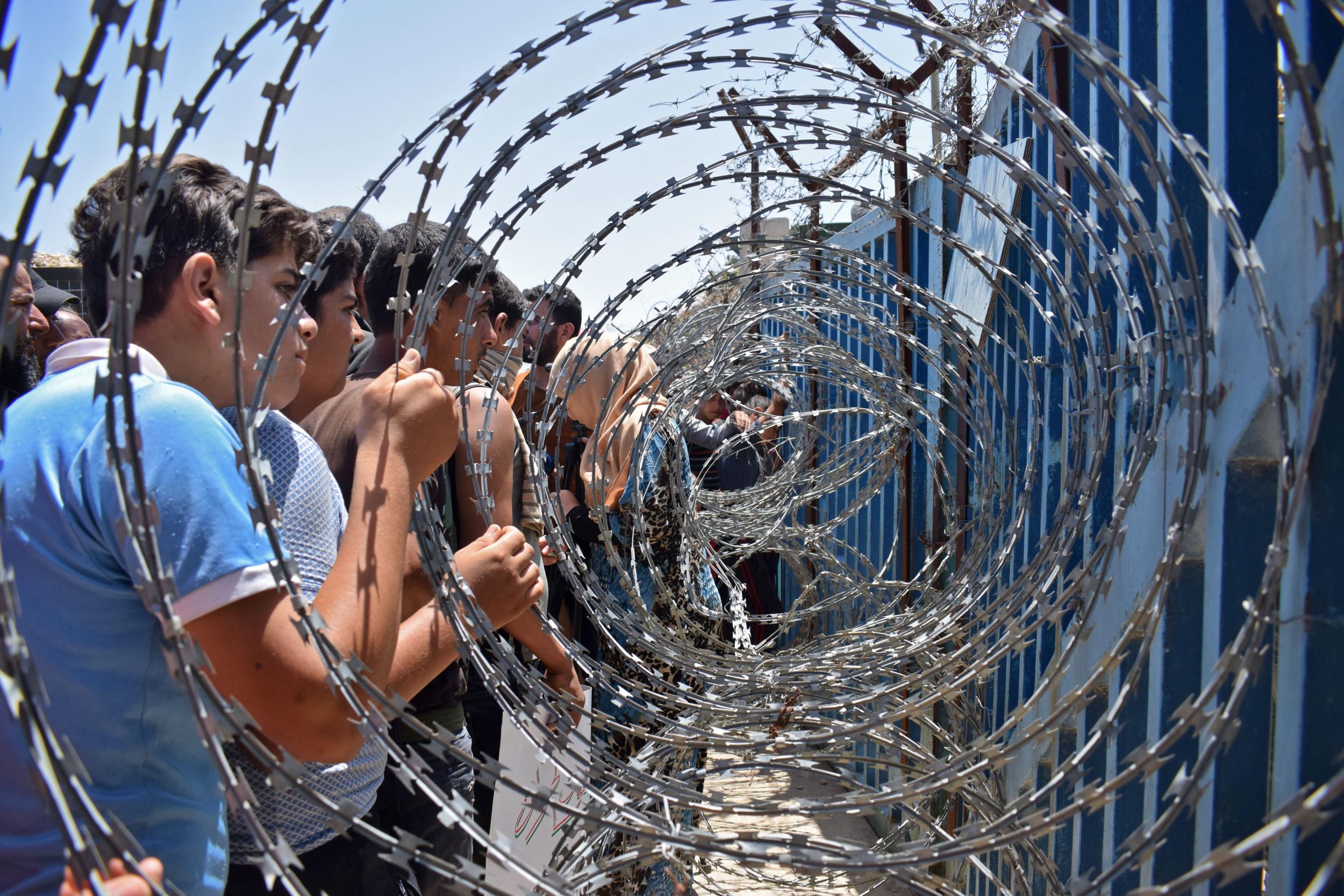 Displaced youngsters from Deraa province on the Syria-Israel border near the village of Rafid