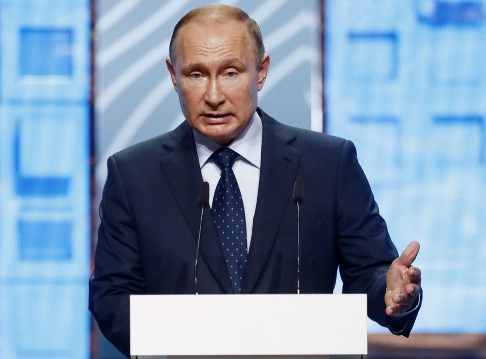 Russian President Vladimir Putin addresses Moscow Urban Forum 2018