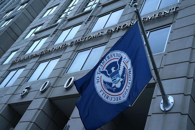 An exterior view of US Immigration and Customs Enforcement (ICE) agency headquarters, under the Department of Homeland Security, is seen in Washington, DC