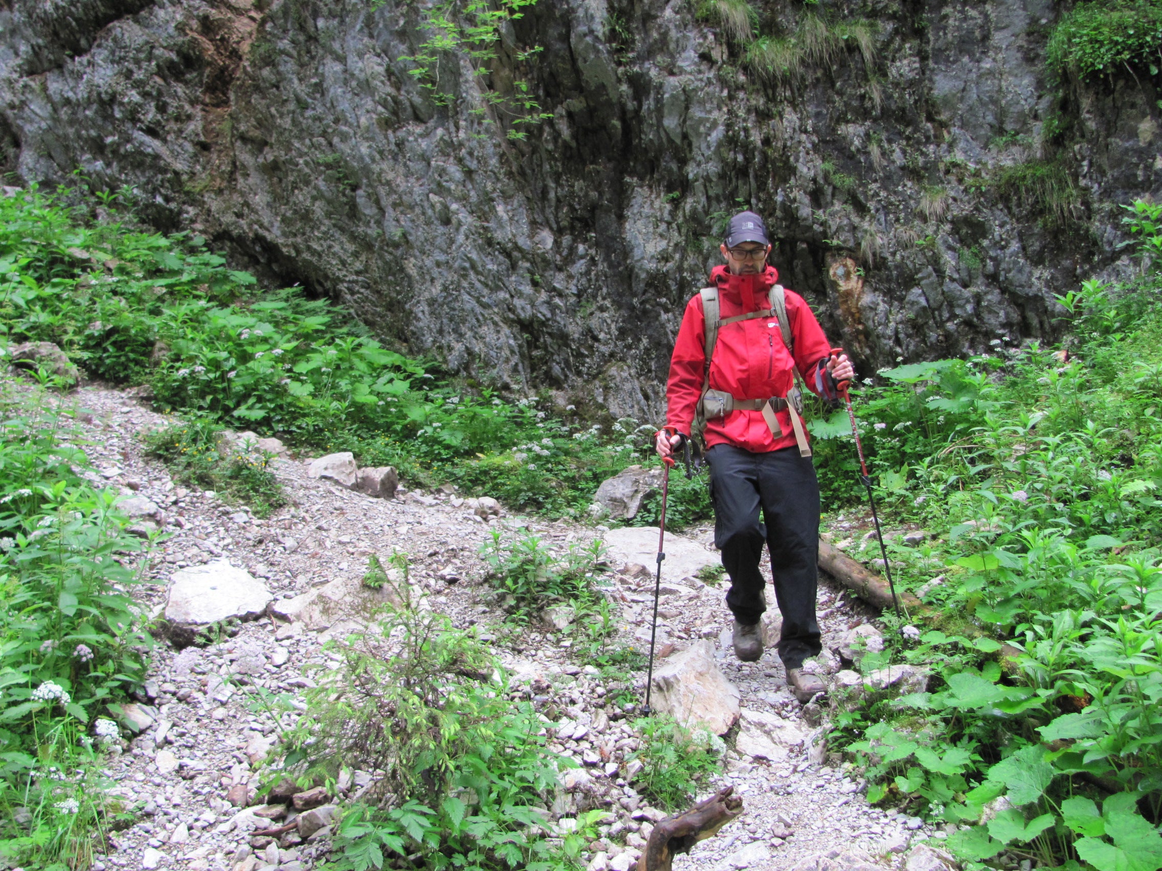 Joe watches his step on the way down...