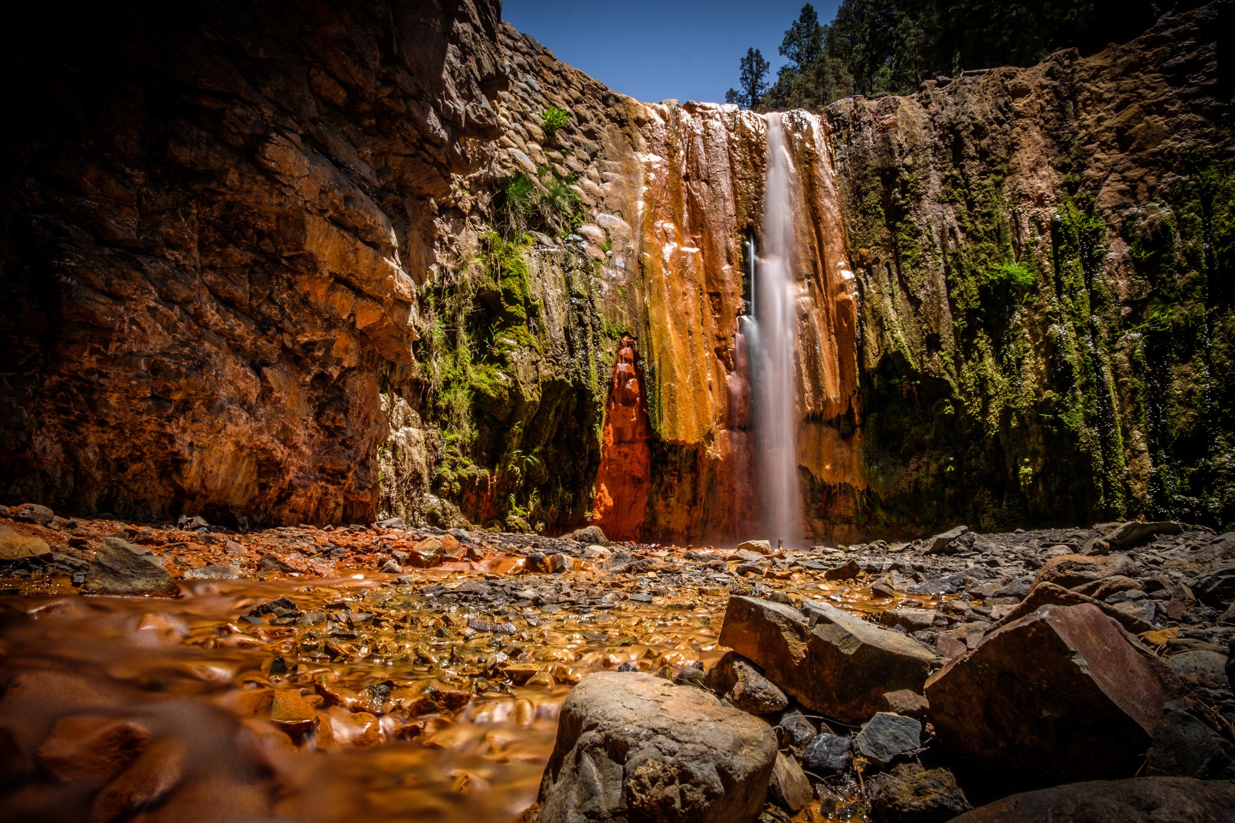 The beautiful Cascada de los Colores at Caldera de Taburiente, La Palma