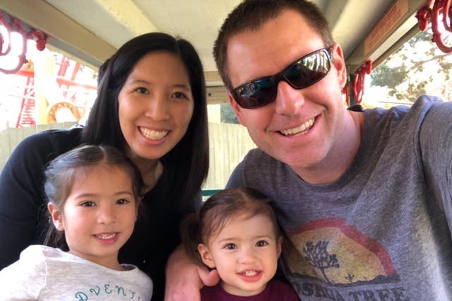 <p>Tristan Beaudette pictured with his wife, Erica, and their two young daughters</p>
