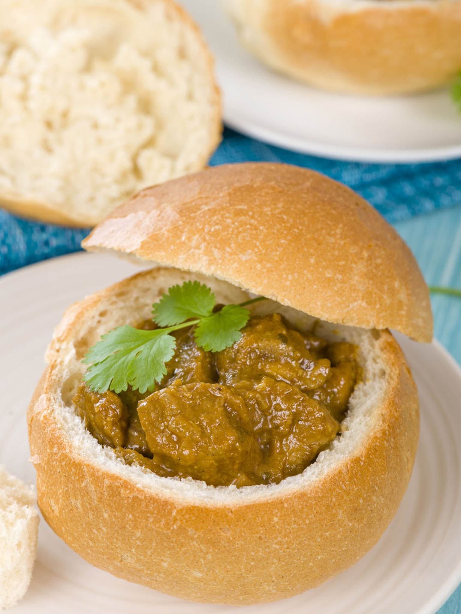 Bunny chow – a hollowed out loaf of bread filled with curry – is a South African fast food dish