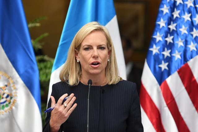 US Homeland Security Secretary Kirstjen Nielsen speaks during a joint press conference with authorities from Guatemala, El Salvador, Honduras and Mexico