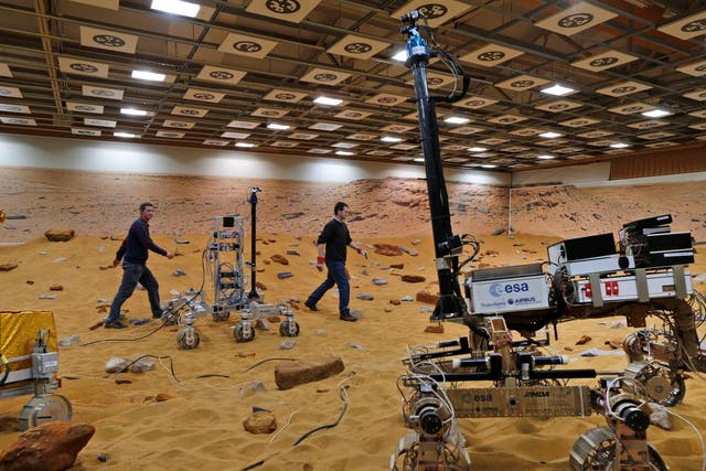 The 'Mars Yard Test Area', where robotic vehicles of the European Space Agency's ExoMars program are tested in Stevenage