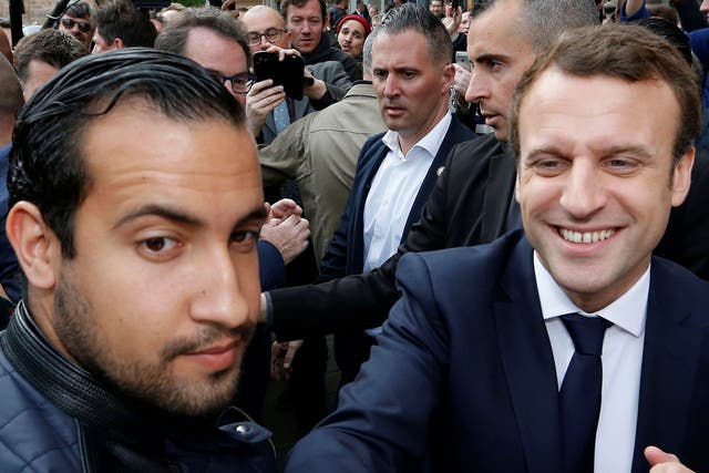 Alexandre Benalla, left, has been charged with a range of offences for beating up May Day demonstrators while pretending to be a riot police officer