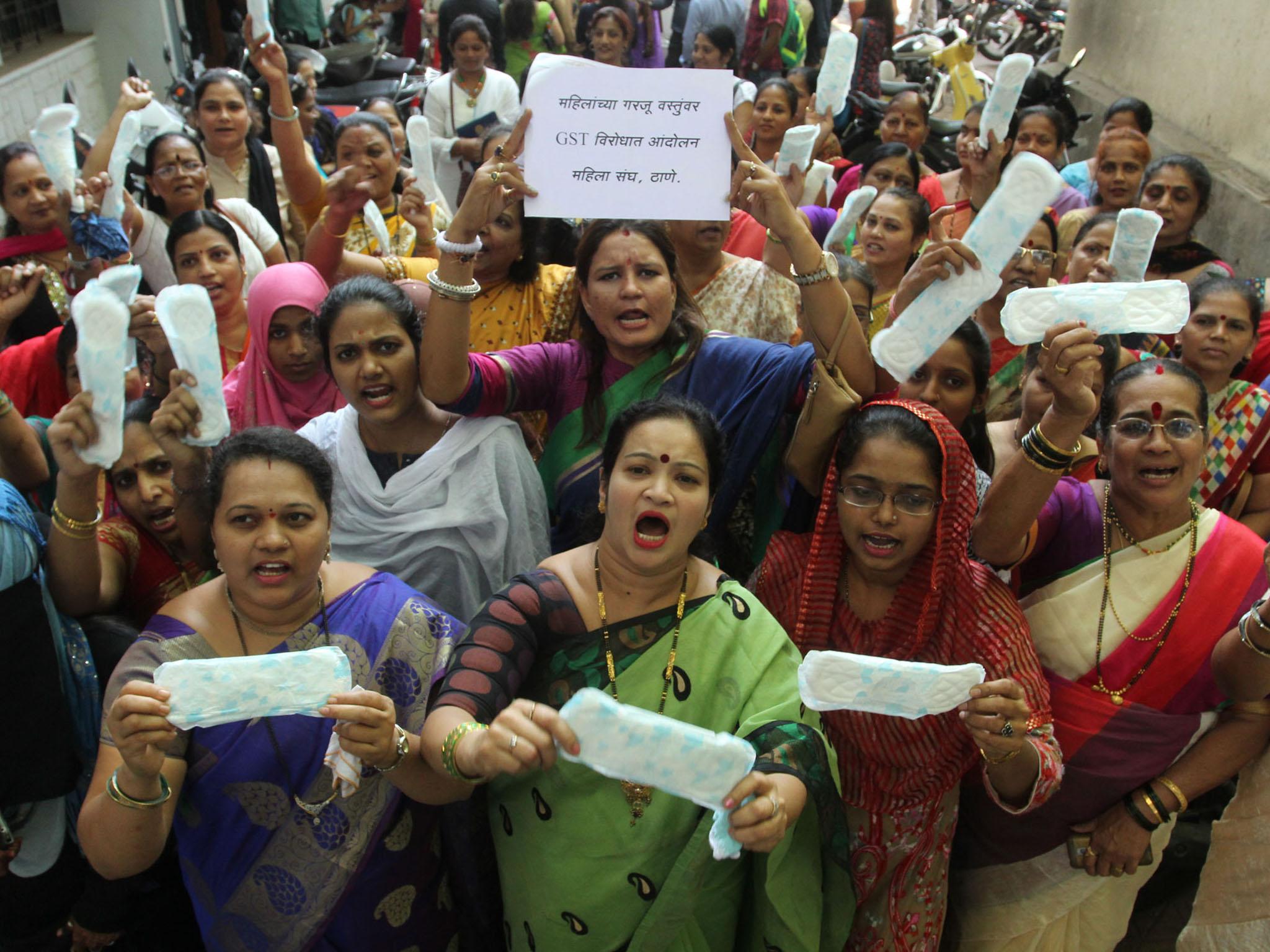 Women Protesting the UK's Tampon Tax by Free-Bleeding in Front of