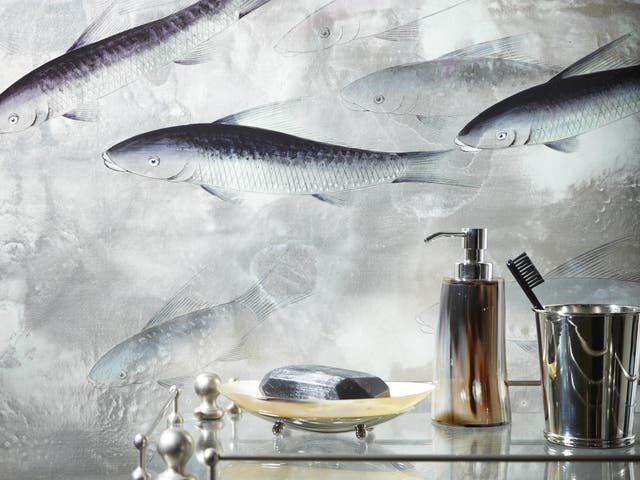 De Gournay's fish wallpaper is pearlescent and bespoke