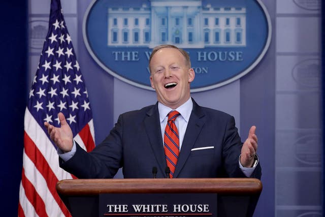 White House Press Secretary Sean Spicer answers reporters' questions during the daily news conference in the Brady Press Briefing Room at the White House April 11, 2017