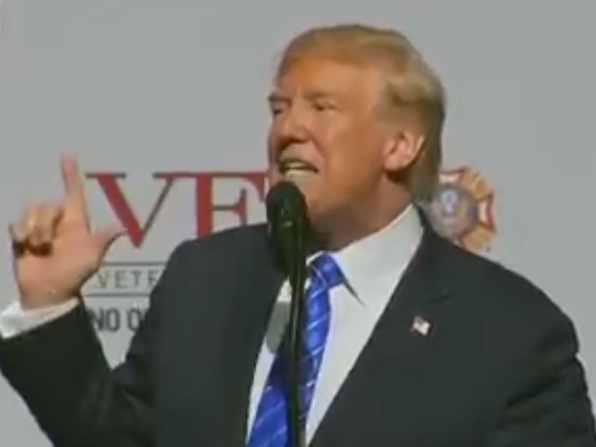 Donald Trump rants about the 'fake news' during a speech to veterans on 24 July