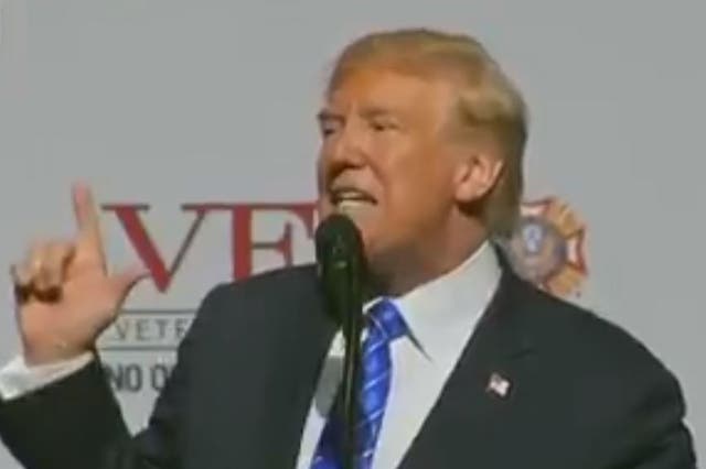 Donald Trump rants about the 'fake news' during a speech to veterans on 24 July