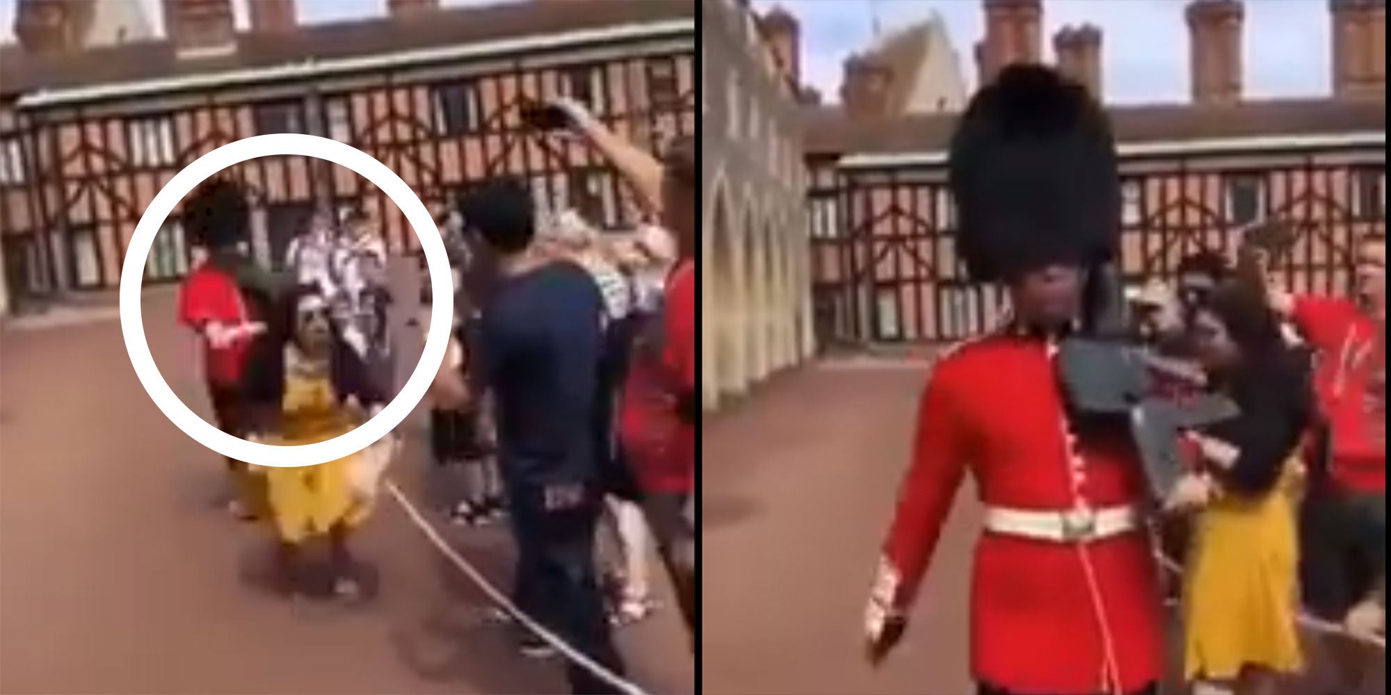 tourist touches queen's guard