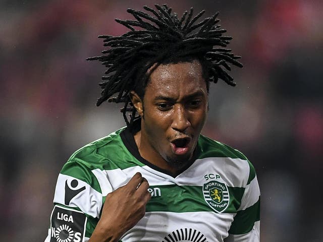 Sporting's forward Gelson Martins celebrates a goal