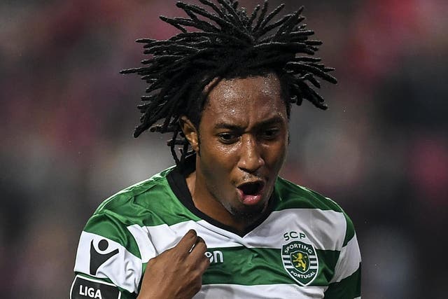 Sporting's forward Gelson Martins celebrates a goal