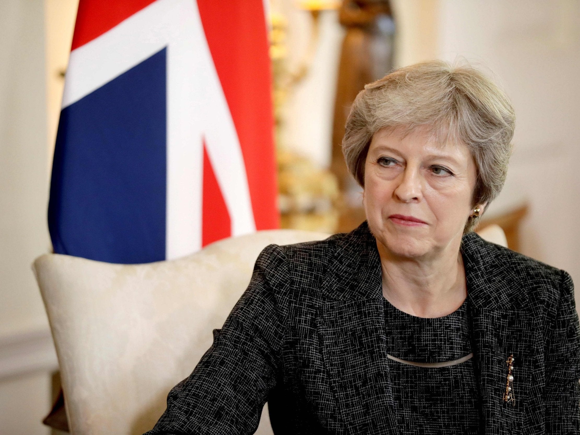 Theresa May during her meeting with the Emir of Qatar, Sheikh Tamim Bin Hamad al-Thani, at 10 Downing Street