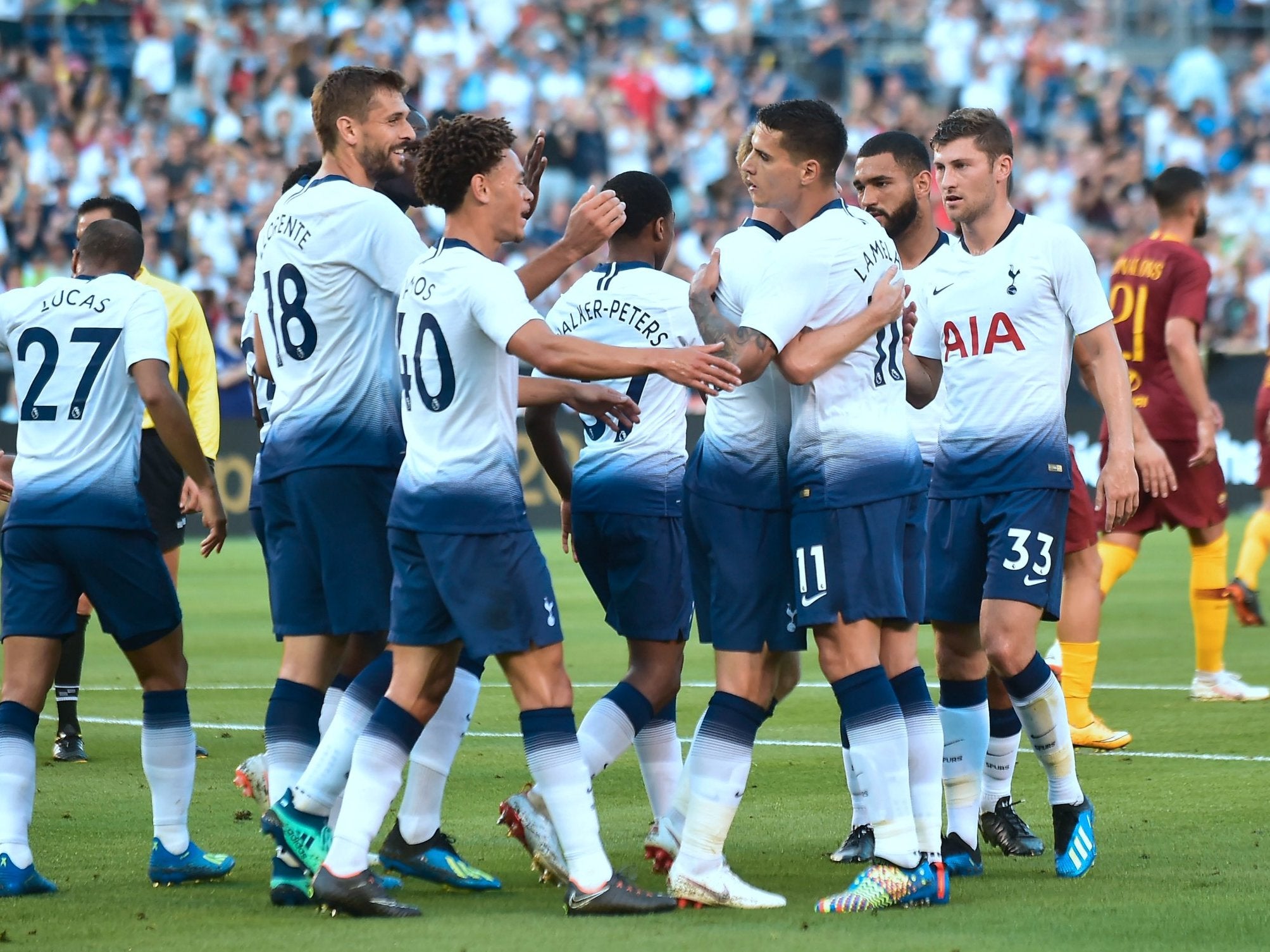 Tottenham celebrate their victory over Roma in San Diego