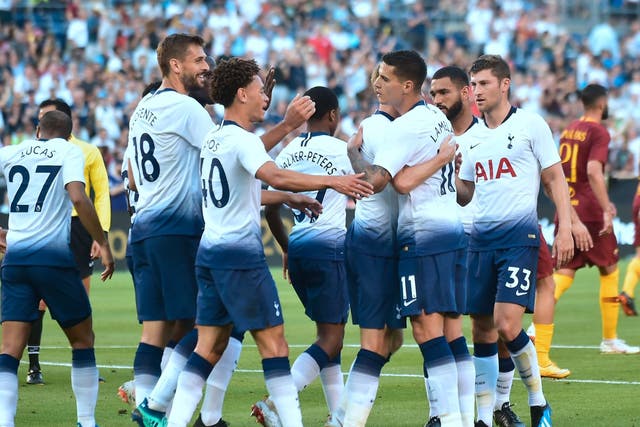 Tottenham celebrate their victory over Roma in San Diego