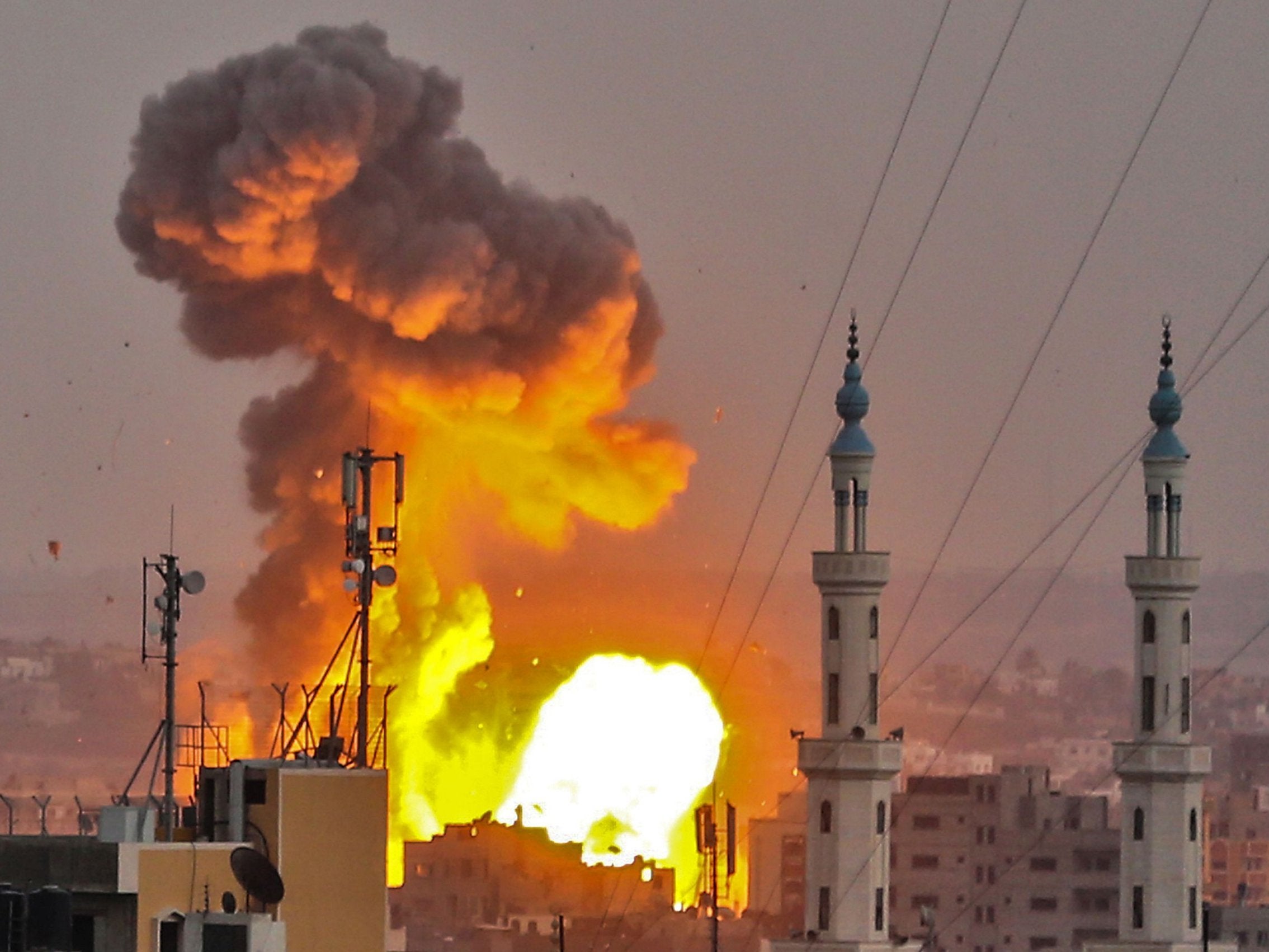 A fireball exploding in Gaza City during Israeli bombardment on July 20