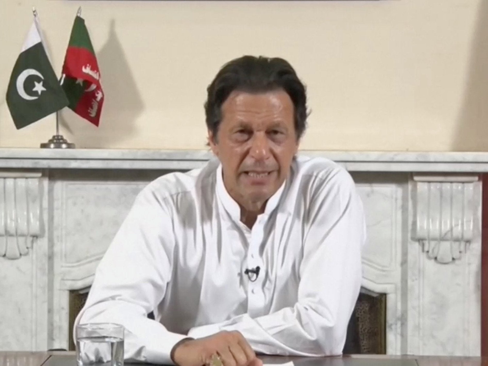 Imran Khan gives a speech as he declares victory in the general election in Islamabad, Pakistan