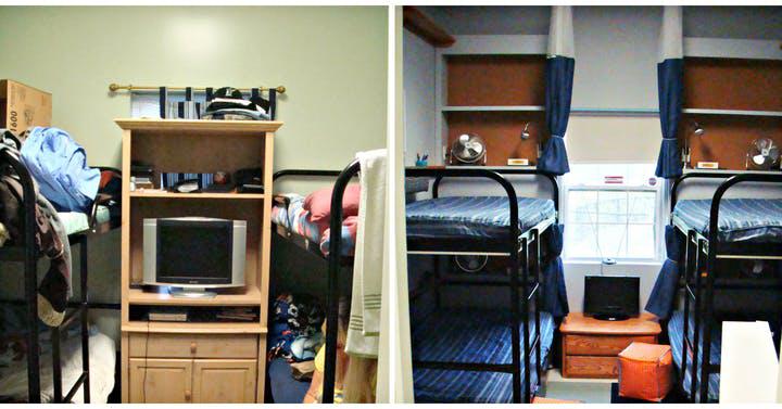 Unaltered shelter room, left, upgraded room, right (Jill Pable)