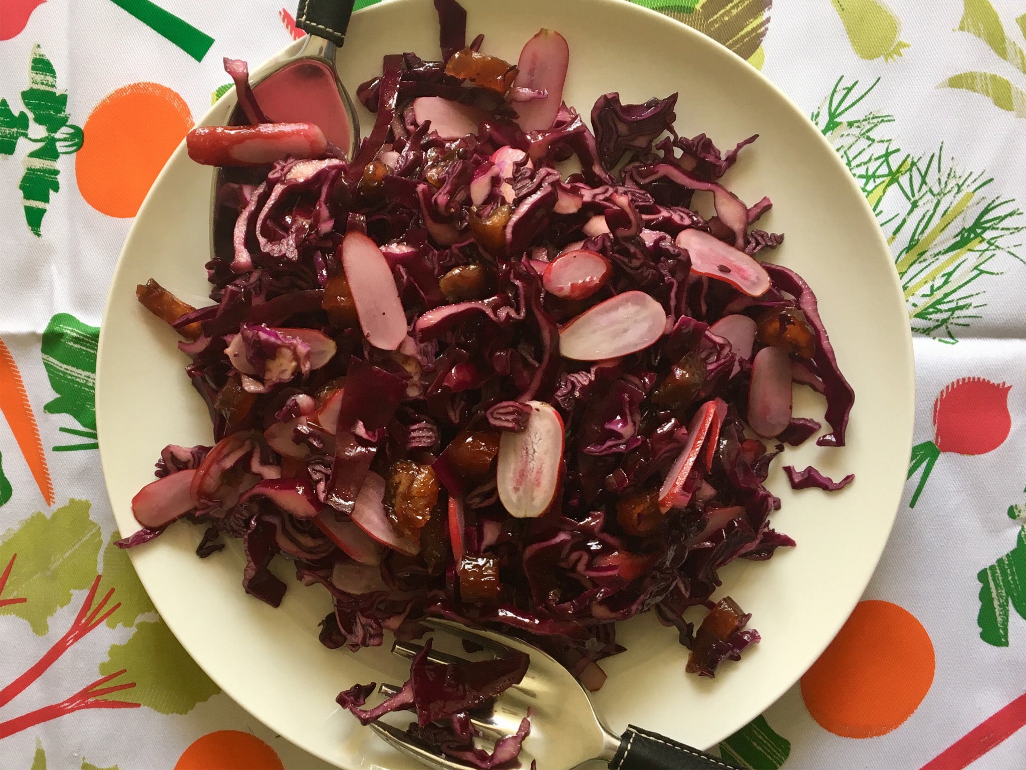 How to make red cabbage slaw with medjool dates and radishes | The  Independent | The Independent