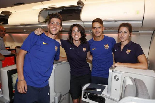 Barcelona's men's team were placed in business class with the women's side in economy