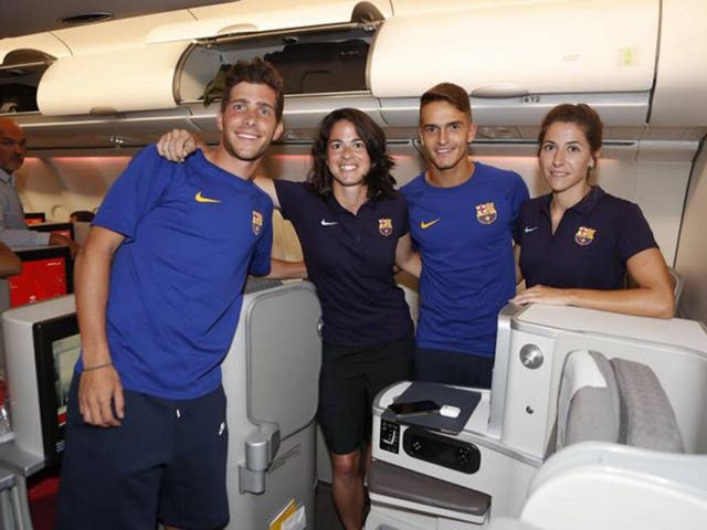 Barcelona's men's team were placed in business class with the women's side in economy