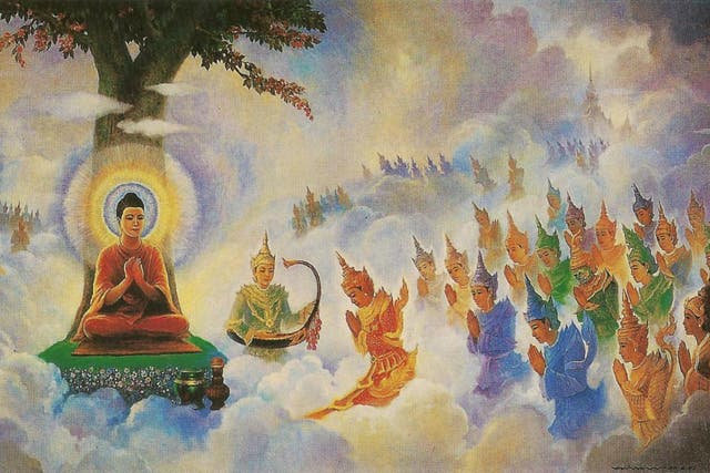 The Buddha preaching the Abhidharma in Trāyastri??a heaven