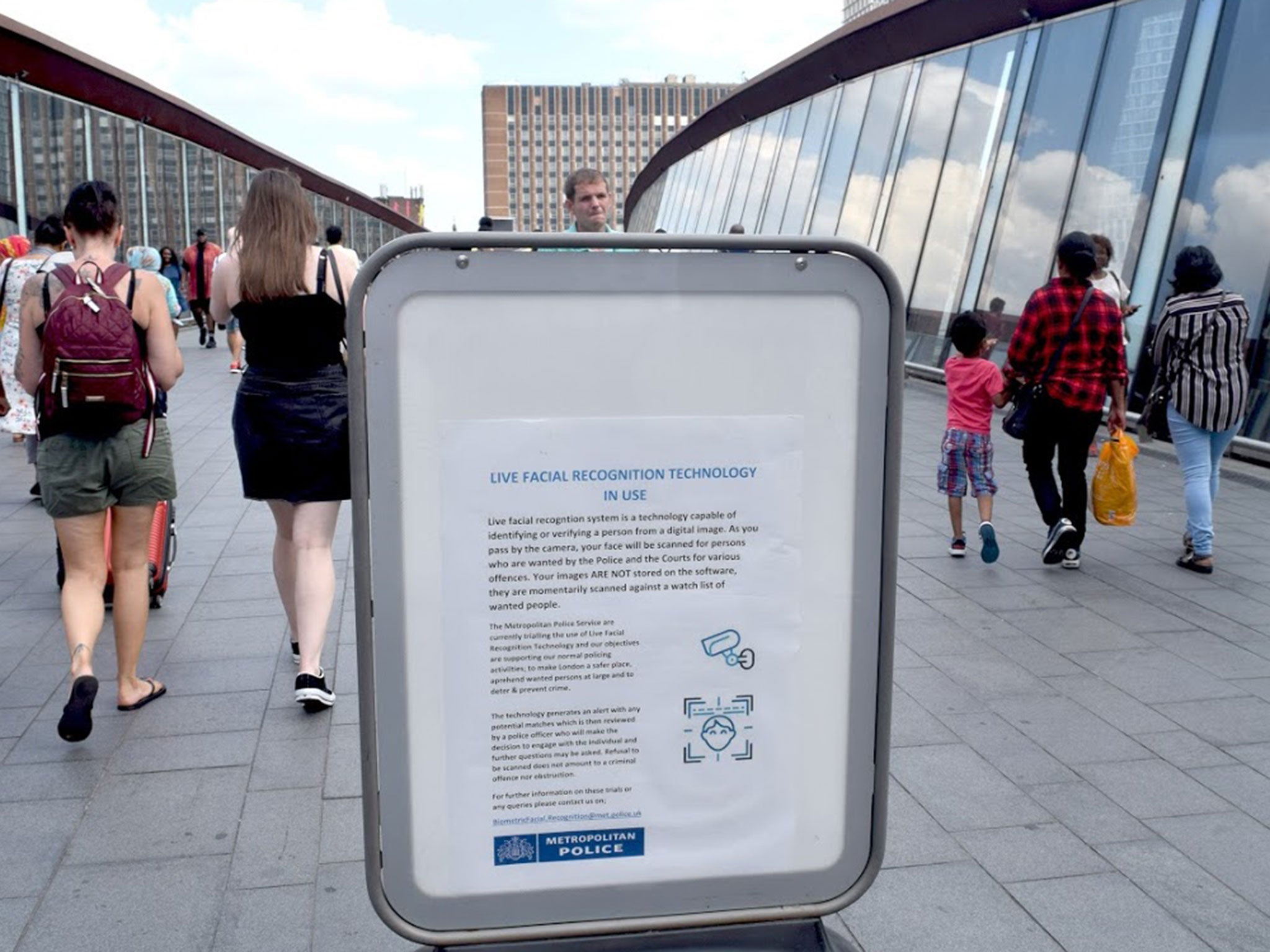 Public information poster displayed during a Met trial of facial recognition in Stratford last July