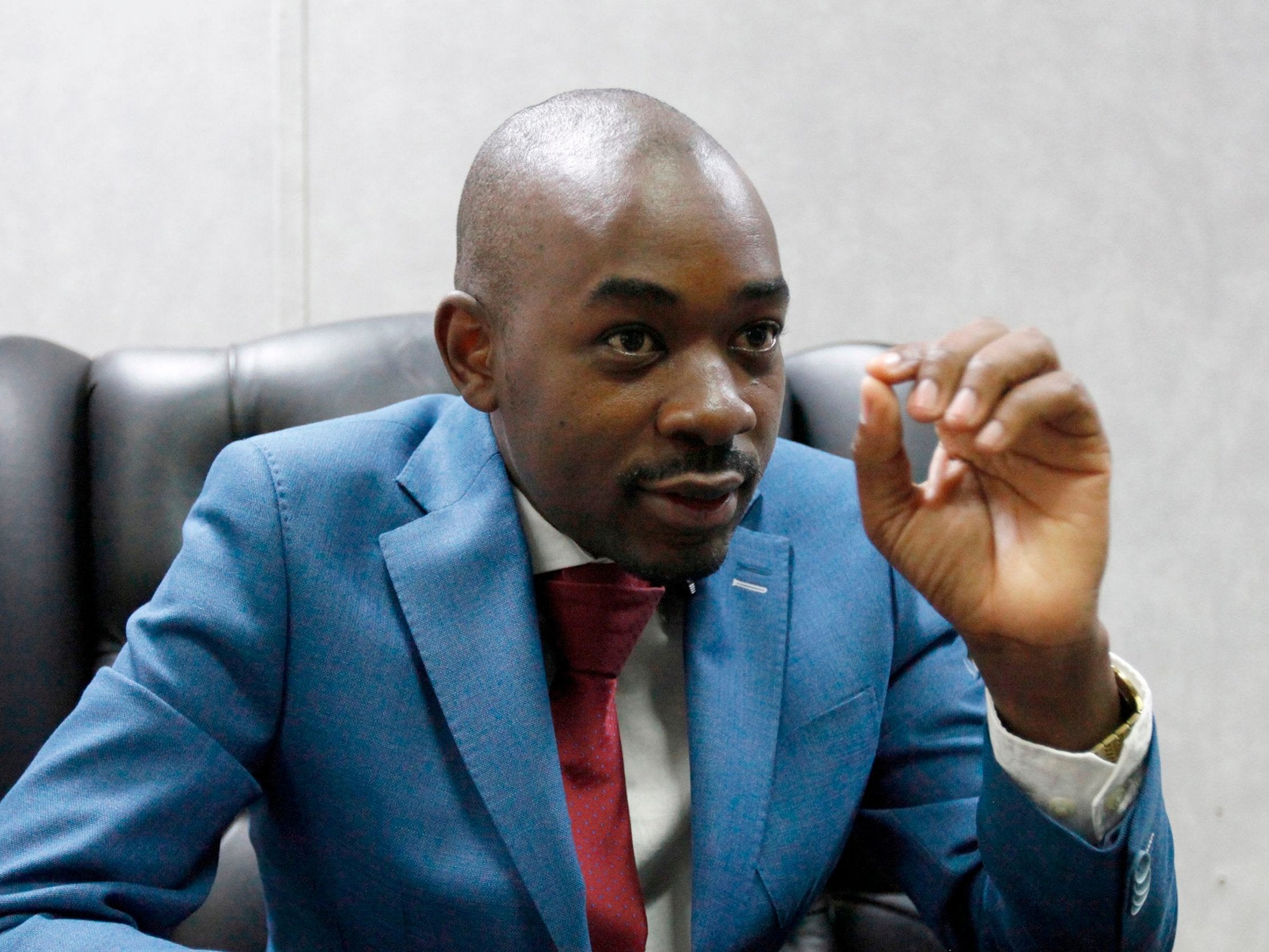 There is a perception among supporters of Nelson Chamisa (above) that Britain is backing Emmerson Mnangagwa to gain political advantage in the country