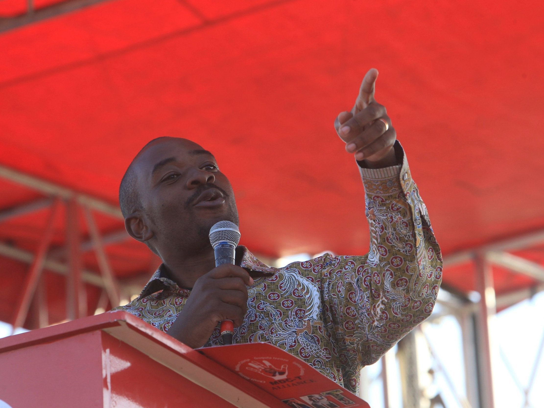 Leader of the main opposition party Nelson Chamisa addresses his last rally in Harare