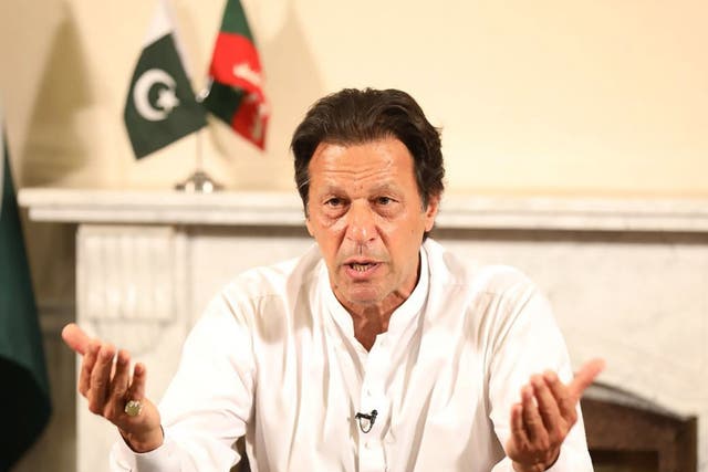 Pakistan's cricketer-turned politician Imran Khan, and head of the Pakistan Tehreek-e-Insaf (Movement for Justice) party, addresses the nation at his residence in Islamabad a day after general election
