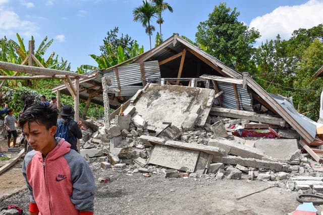 Houses collapsed after a 6.4 magnitude earthquake struck the island of Lombok