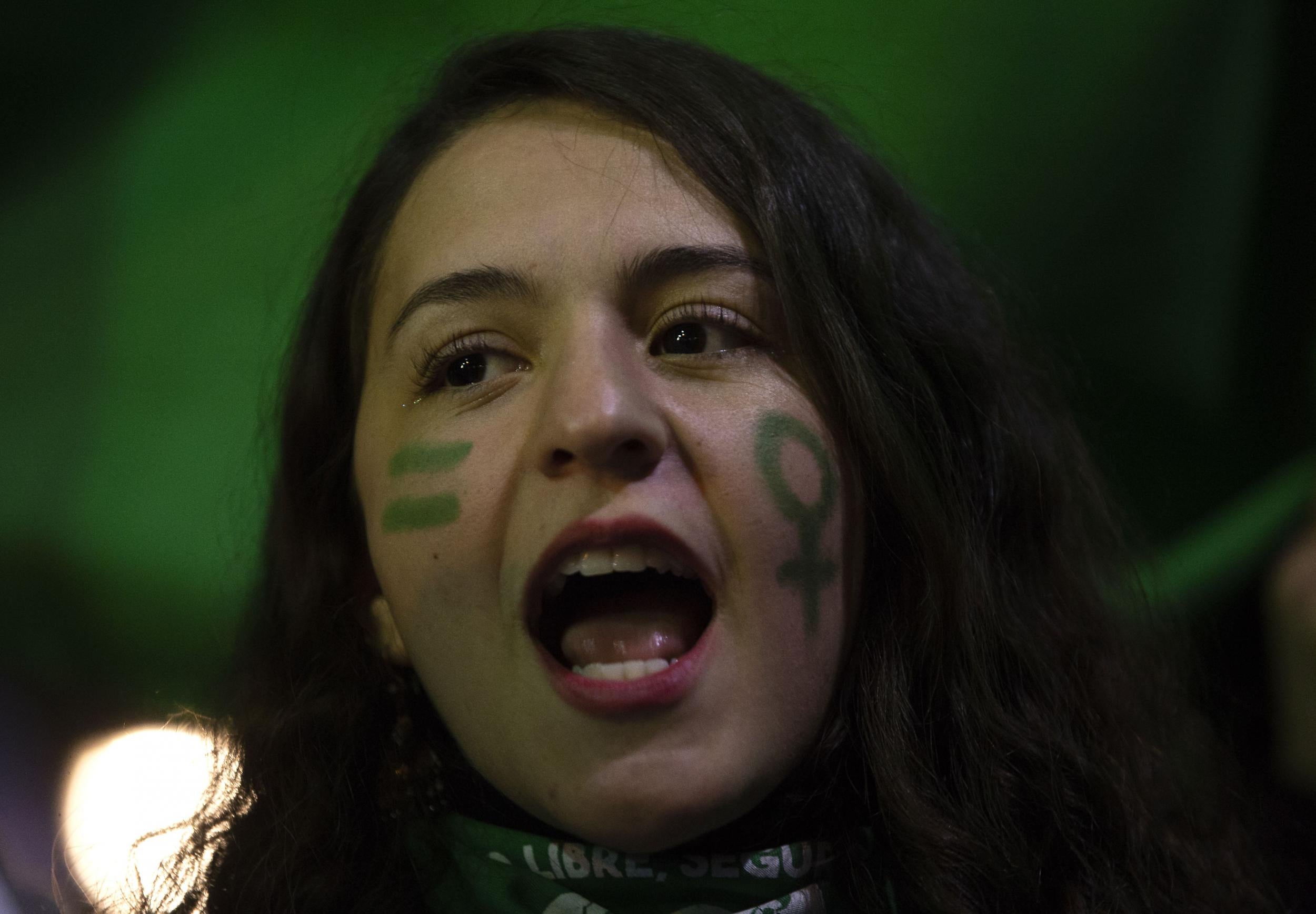 A demonstrator takes part in a march for a legal, safe and free abortion in Santiago, on 25 July 2018