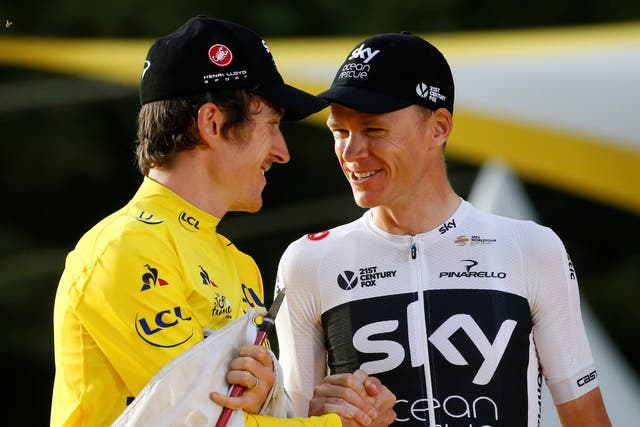 Geraint Thomas and Chris Froome on the Tour de France podium in July