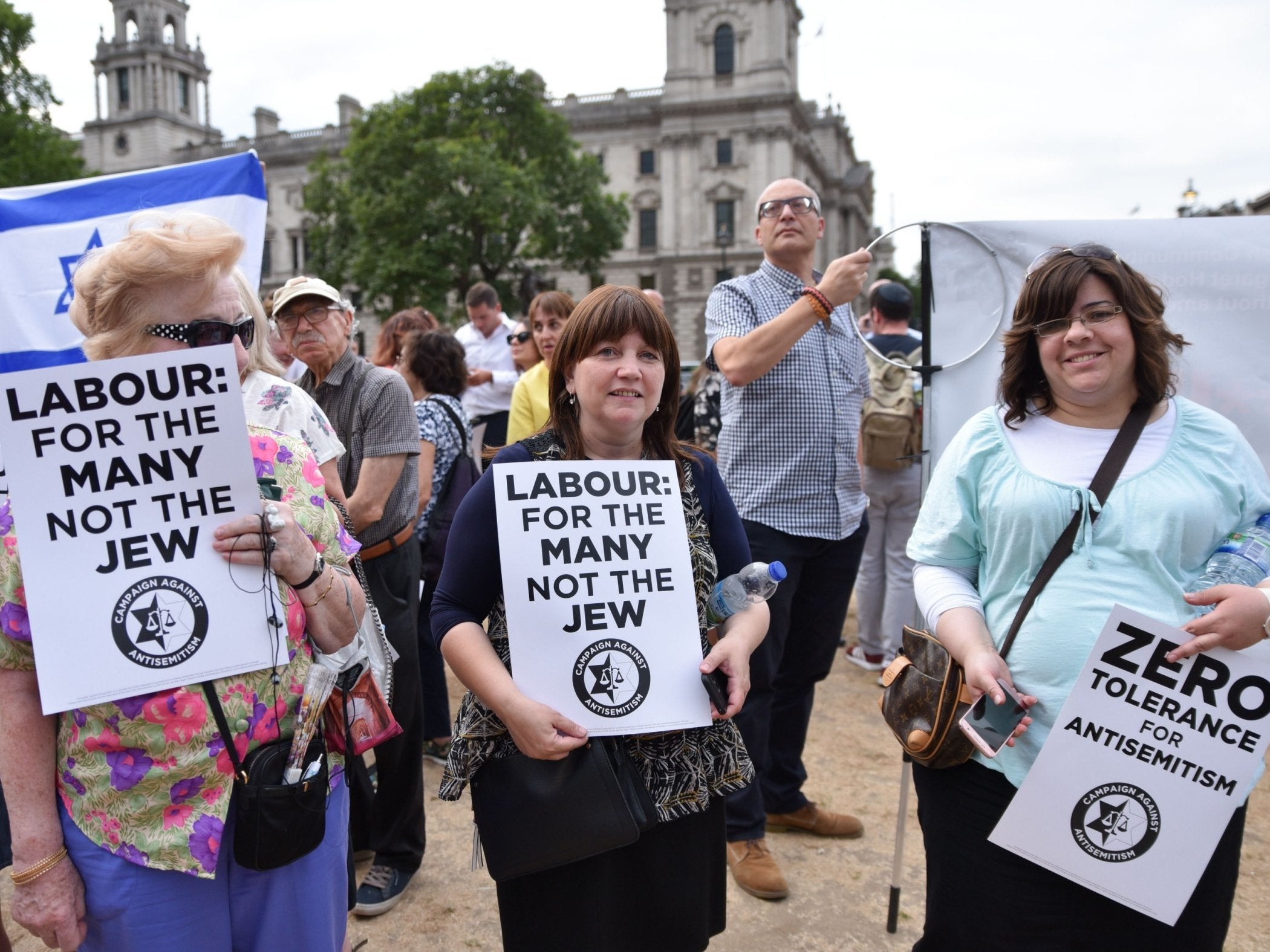 The Campaign Against Antisemitism staged a protest in Parliament Square along with other Jewish community groups and their supporters last month