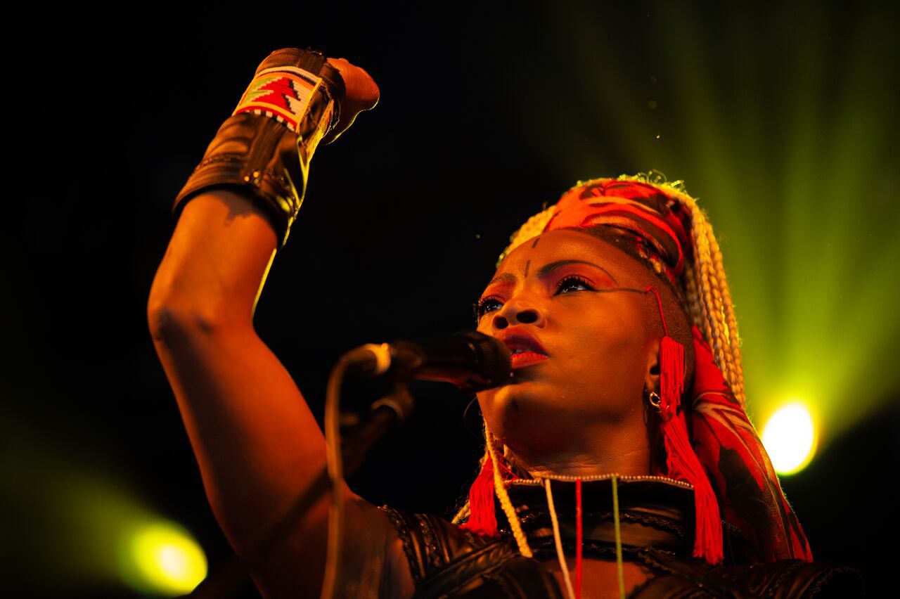 Côte d’Ivoire's Dobet Gnahore performs her ecletic set in Charlton Park