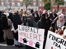 Women protest new law in Denmark banning full-face veil
