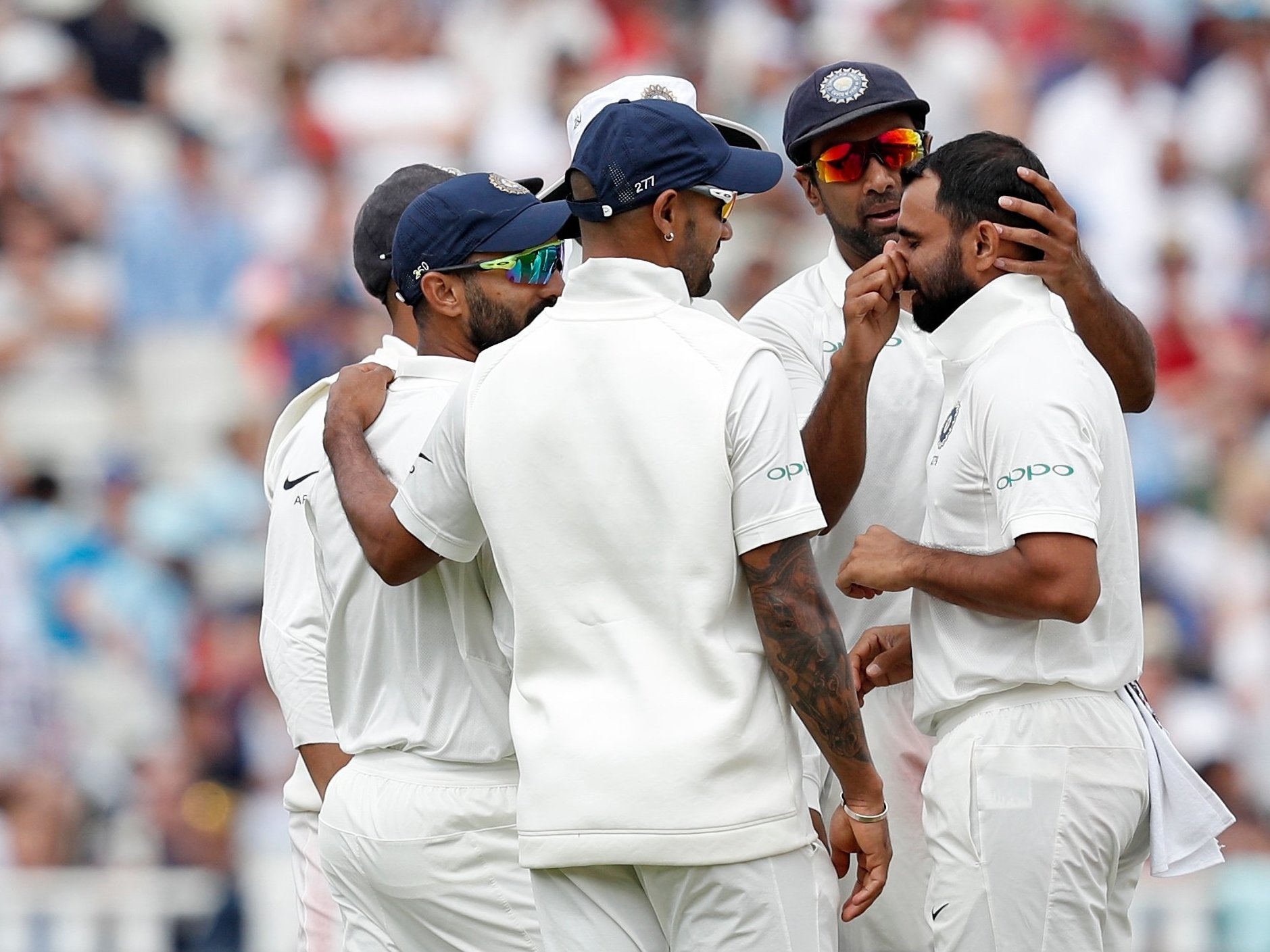 Mohammed Shami, right, dismissed Keaton Jennings