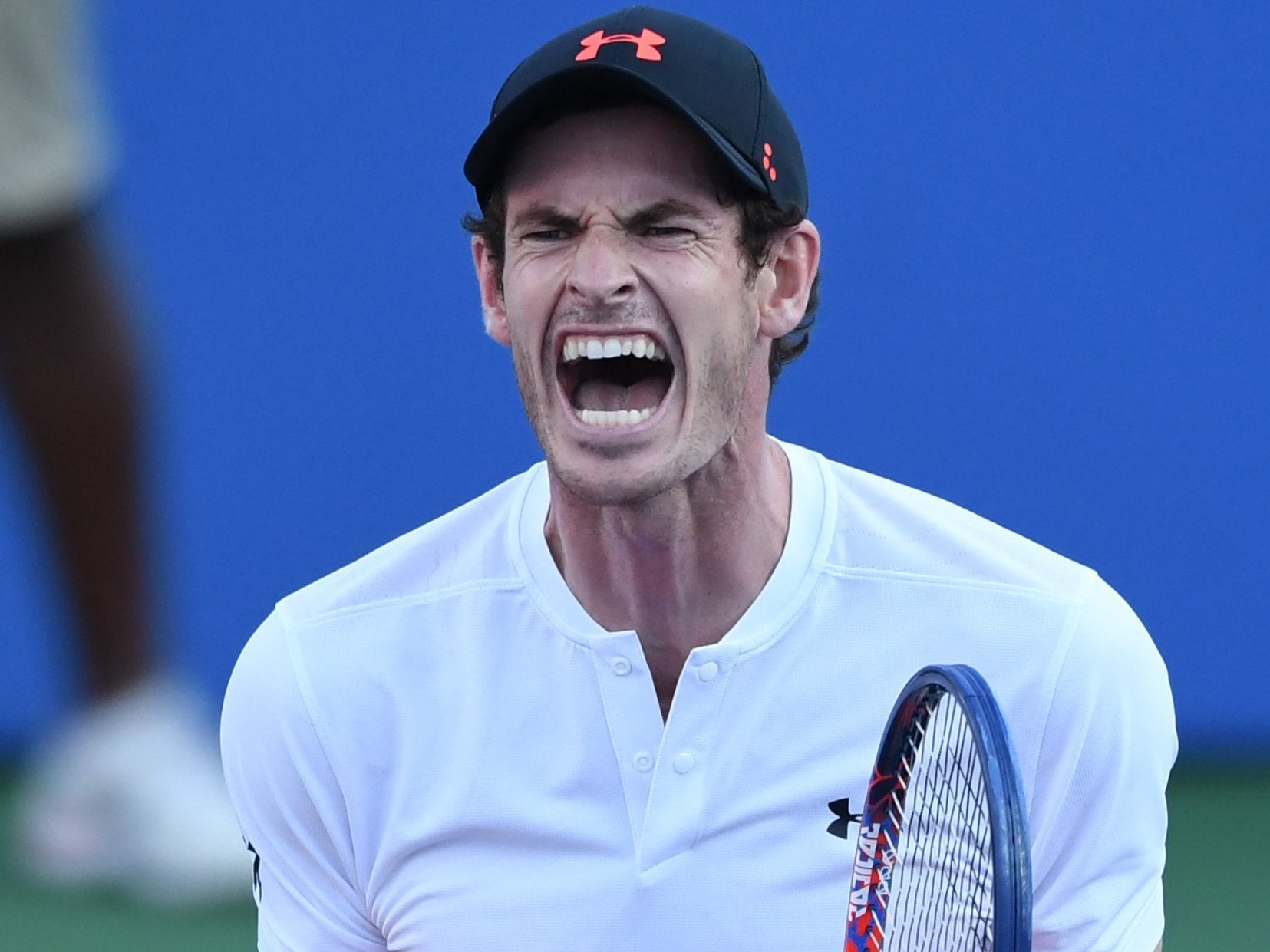 Andy Murray celebrated after defeated Kyle Edmund at the Citi Open