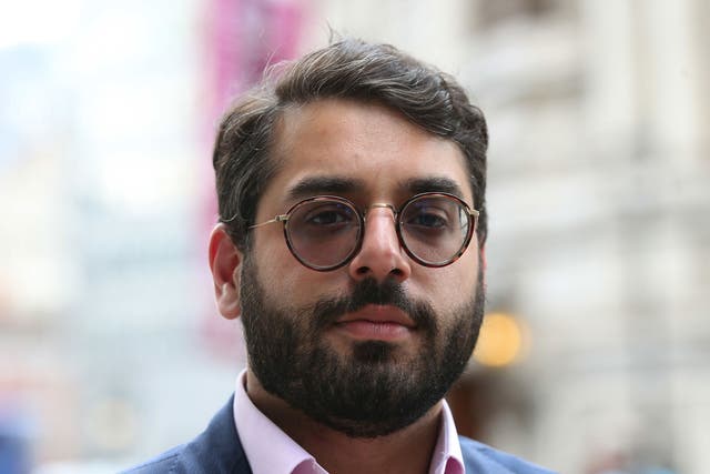 Raheem Kassam, former chief adviser to Nigel Farage and former Breitbart London editor, at Free Tommy Robinson and pro-Trump joint rally in London on 14 July