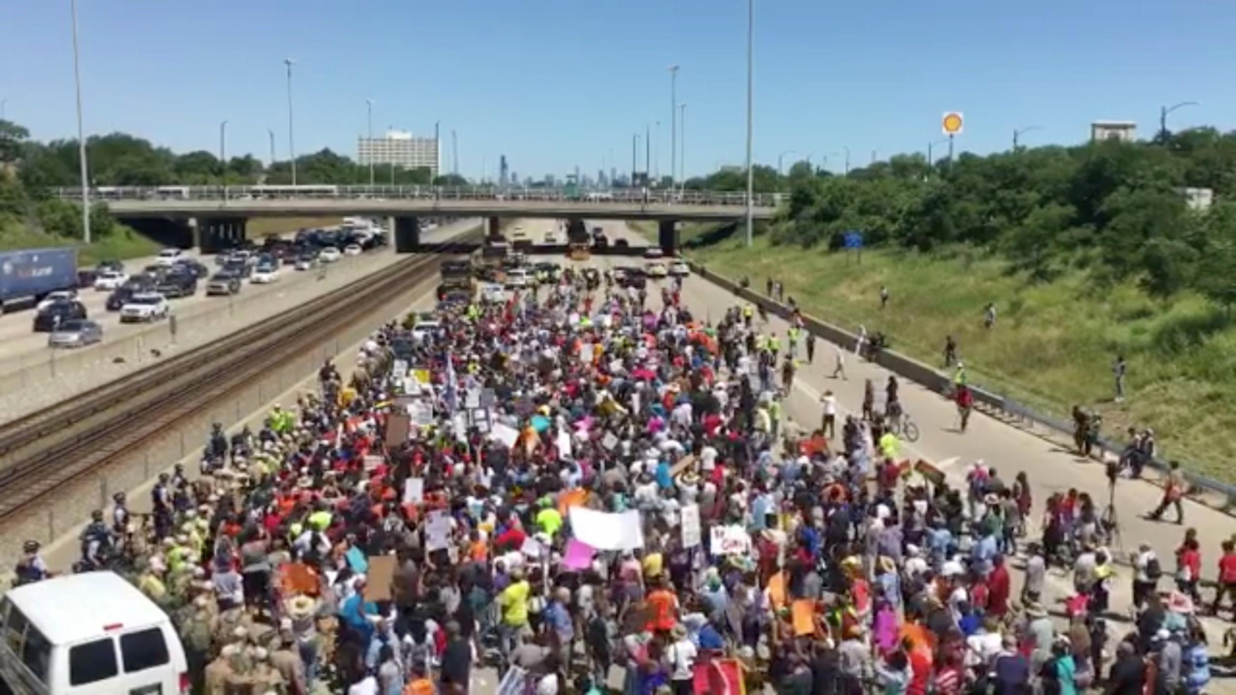 Anti-violence protesters block major freeway in Chicago, Illinois, U.S., July 7, 2018.